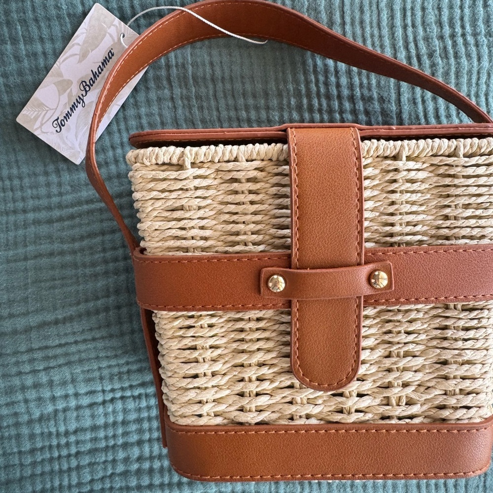 Tommy Bahama Tan and Cream Shoulder Bag with Woven Design